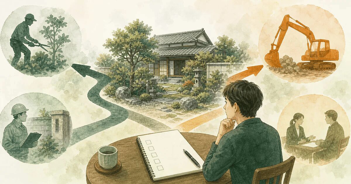 庭じまいをどこに頼むか相談するイメージ